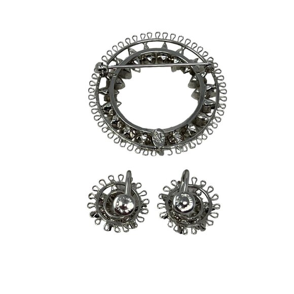 Vintage STAR-ART‎ Brooch and Earring Rhinestone Sterling Silver 925 Jewelry Set - Picture 2 of 10